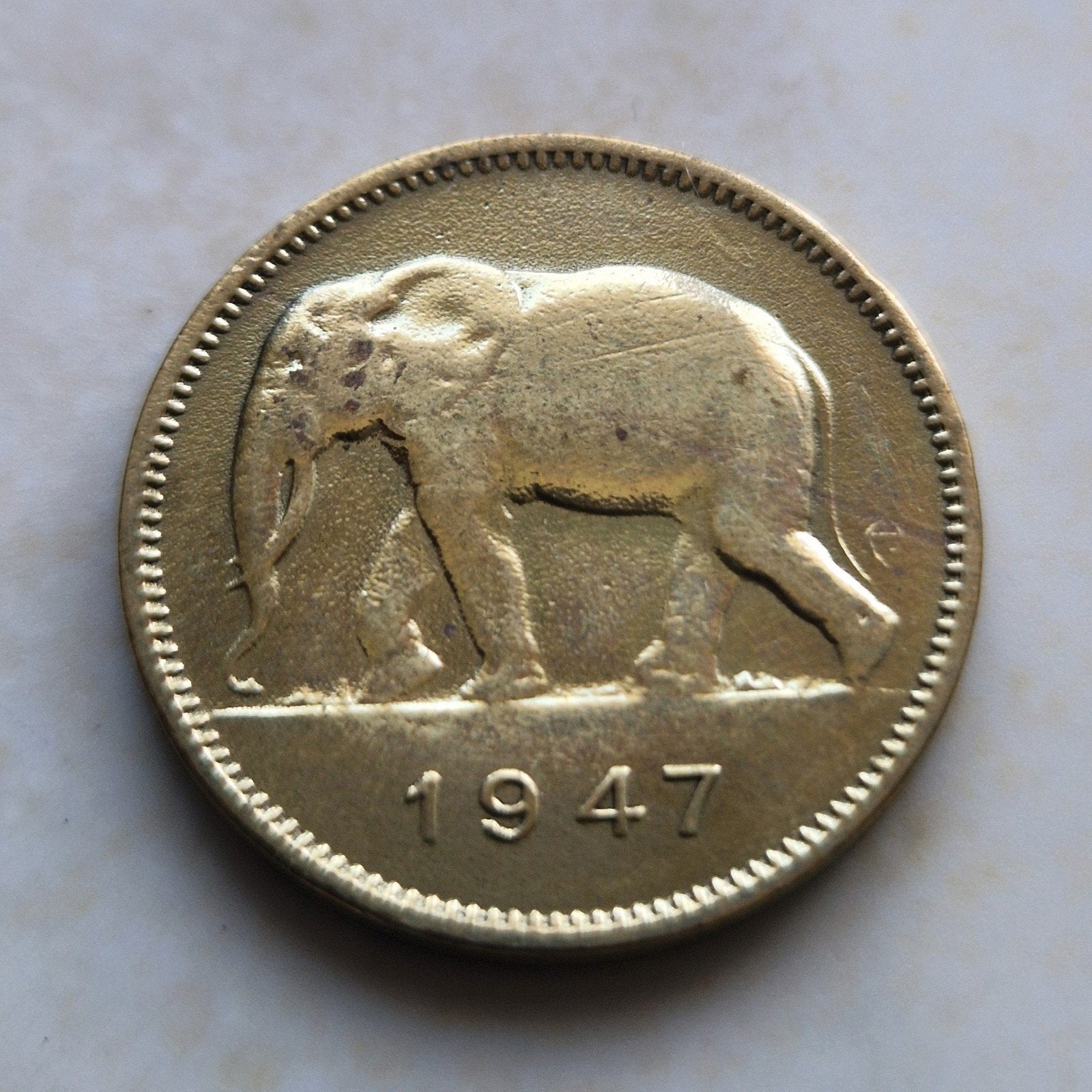 1947 Belgisch-Congo, 2 Francs Coin, Ophalen of Verzenden