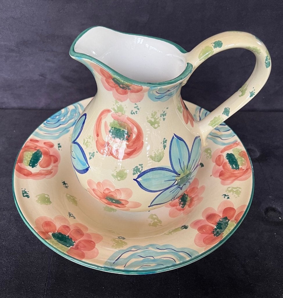 Ensemble de Toilette Broc et Bassine Faïence Peint Main, Enlèvement ou Envoi