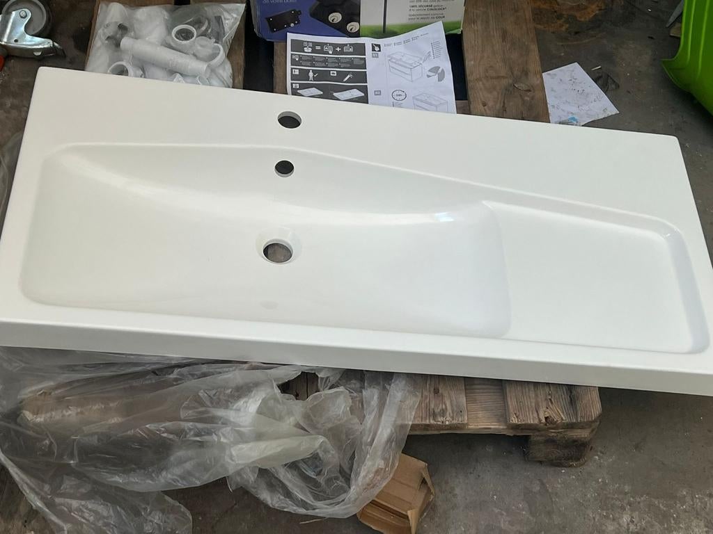 Plan vasque blanc en résine 100 cm – NEUF, Enlèvement