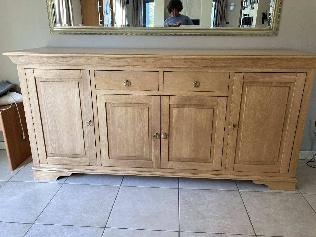 Eiken eetkamerdressoir  Merlijn – 4 deuren, Ophalen, 150 tot 200 cm, Eikenhout, Met lade(s)