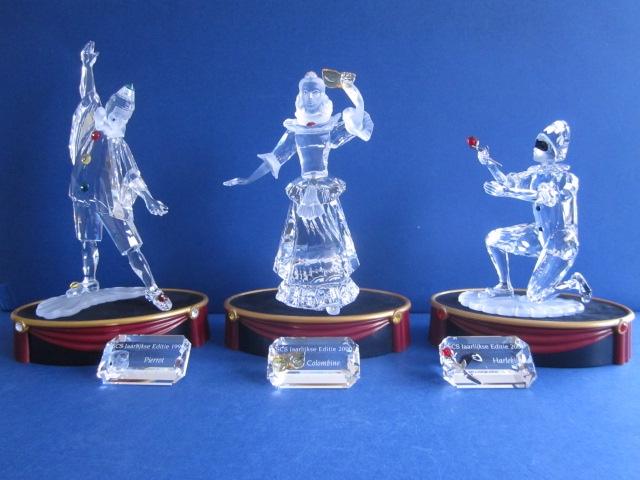 Swarovski SCS 1999, 2000, 2001 Pierrot, Harlekijn, Colombine, Verzamelen, Swarovski, Ophalen of Verzenden
