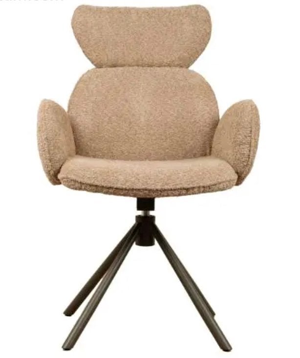 6x Draaibare eetkamerstoelen taupe –chenille, NIEUW – design, Enlèvement, Comme neuf, Noir, Métal