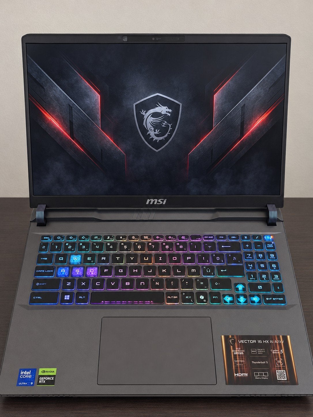 MSI Vector 16 HX AI RTX 5080 + optionele MSI QD-OLED, Intel Core Ultra 9, MSI, 32 GB, 16 pouces