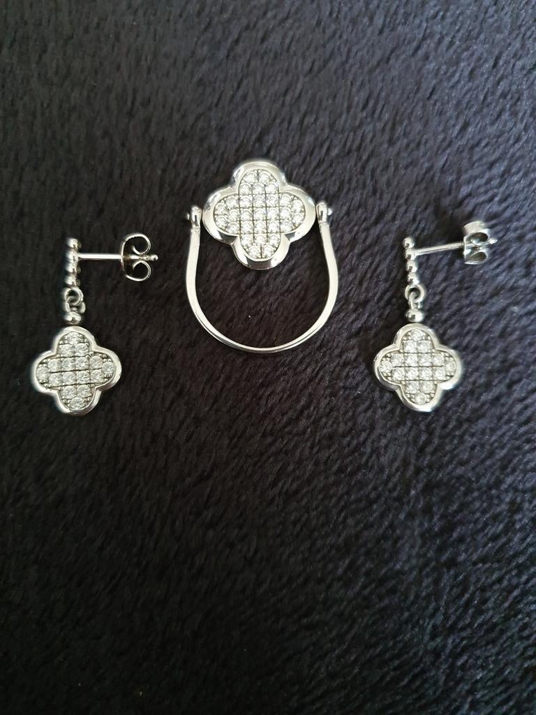 Nieuwe omkeerbare ring en oorbellen van Nona in zilver, Met kristal, Nieuw, Ophalen of Verzenden, Zilver