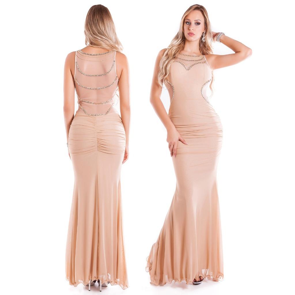 Dames elegante lange avondjurk Beige - maat S, Beige, Nieuw, Cocktailjurk, Ophalen of Verzenden