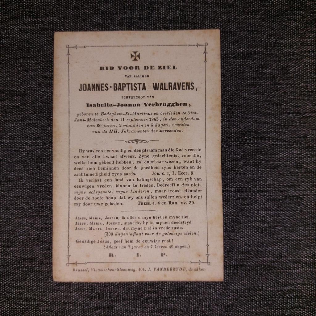 Bidprentje 1805 - 1865, Ophalen of Verzenden, Bidprentje
