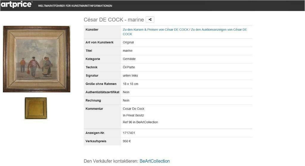 schilderij ref 096 De Cock a 950 €, Ophalen