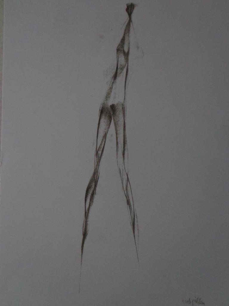 tekening Rudi Pillen langgerekt vrouwelijk naakt, Antiek en Kunst, Ophalen of Verzenden