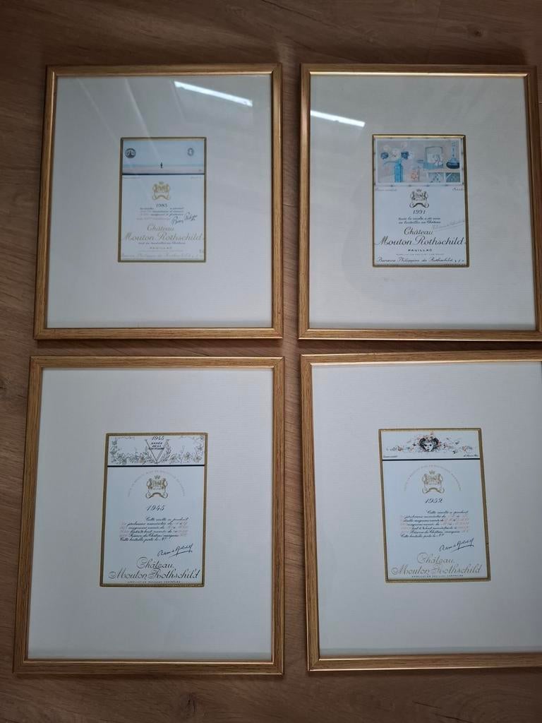 4 Kaders met etiketten Mouton Rothschild, Ophalen of Verzenden