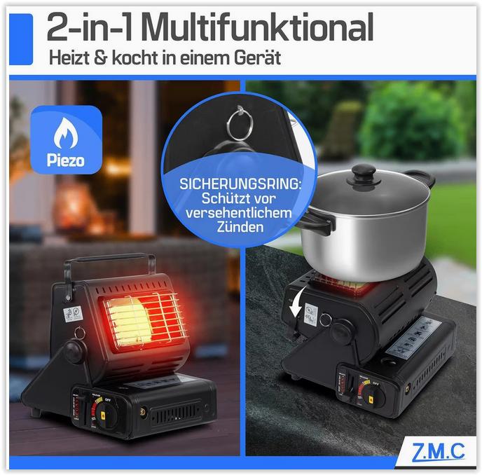 ZMC Chauffage et Cuisinière Portable 2-en-1 avec Connexion, Electroménager, Cuisinières, Neuf, Encastré, 3 zones de cuisson ou moins