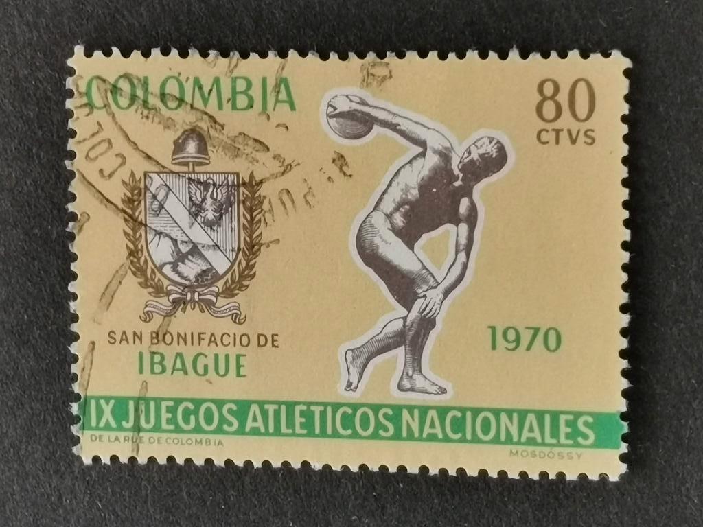 Colombia 1970 - sport - atletiek, discuswerper, Postzegels en Munten, Postzegels | Amerika, Ophalen of Verzenden, Gestempeld, Zuid-Amerika