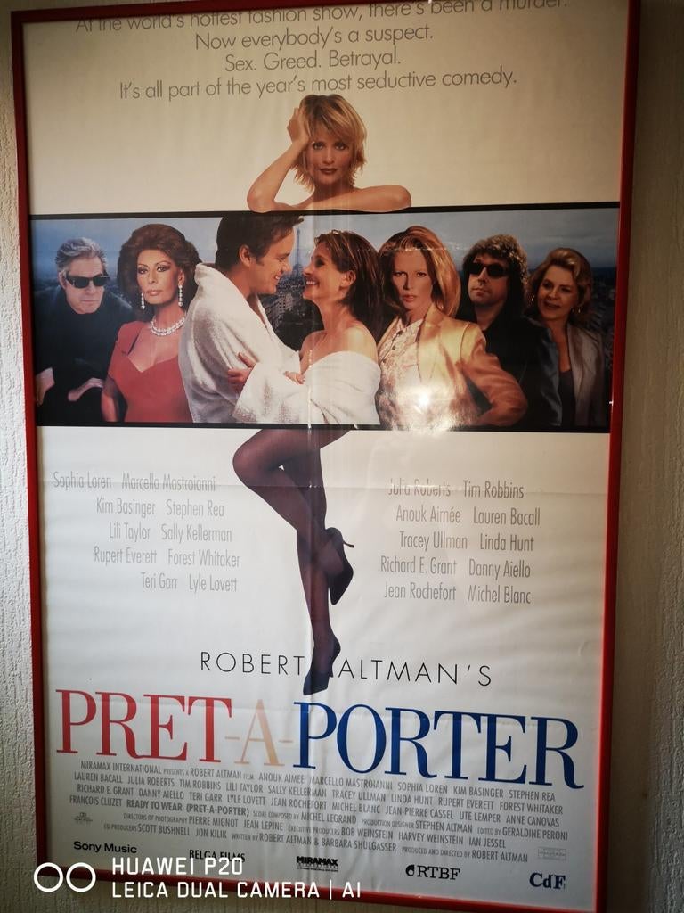 FILM AFFICHE 'PRÊT À PORTER', Verzamelen, Posters, Ophalen, Rechthoekig Staand, Met lijst, Zo goed als nieuw