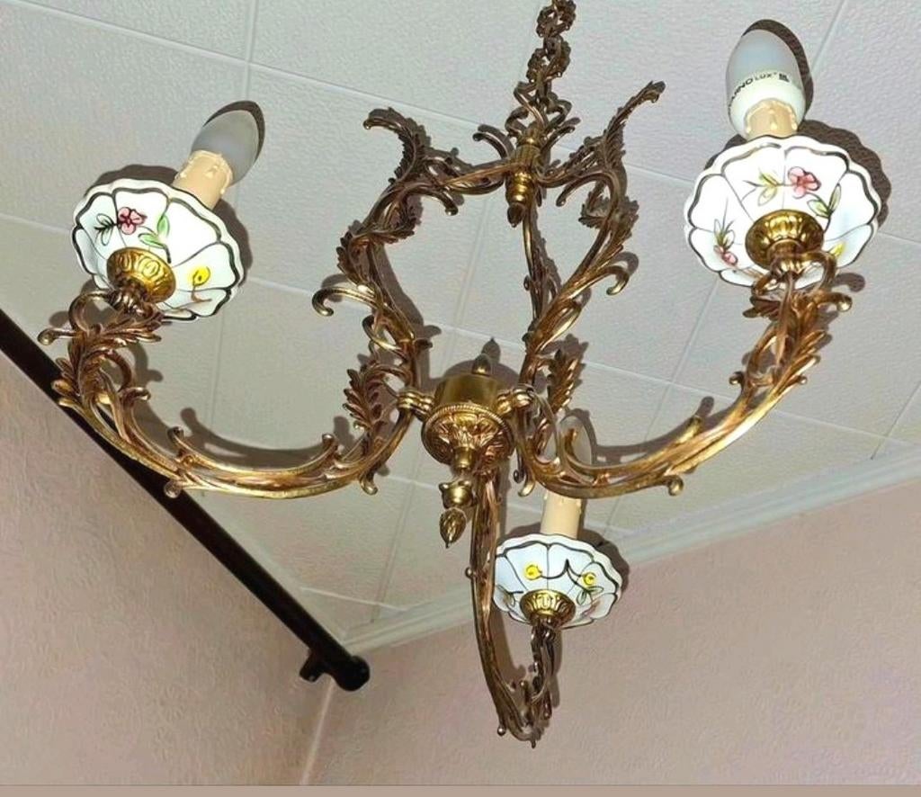Lustre vintage laiton et porcelaine, Enlèvement