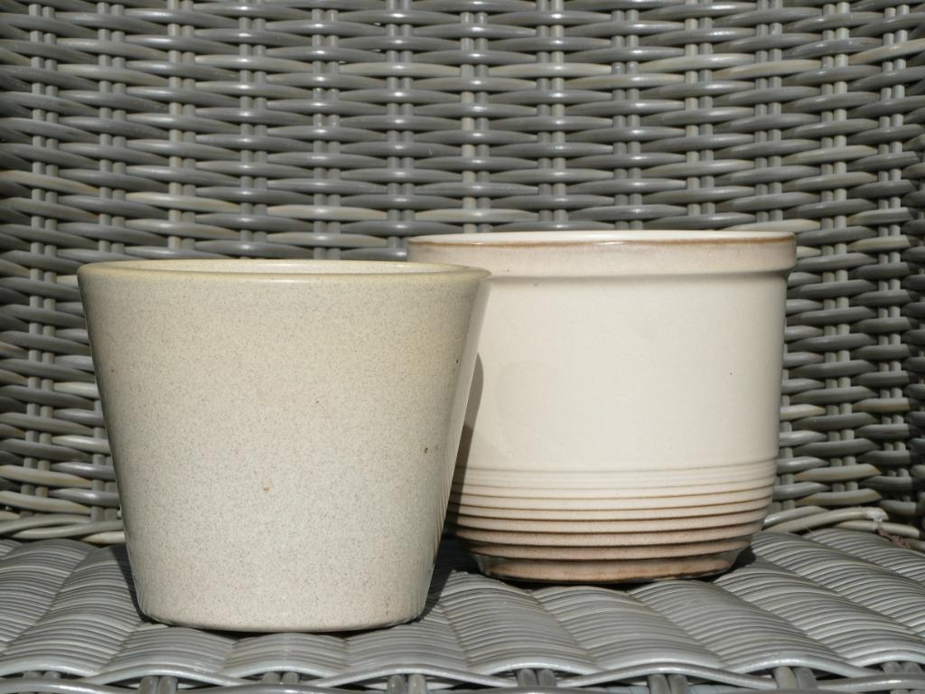 2 beige cachepots bloempotten, Gebruikt, Rond, Binnen, Ophalen of Verzenden