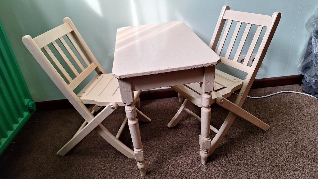 Kindertafel en stoelen (vintage dinettespeelgoed), Ophalen, Gebruikt, Inklapstoel