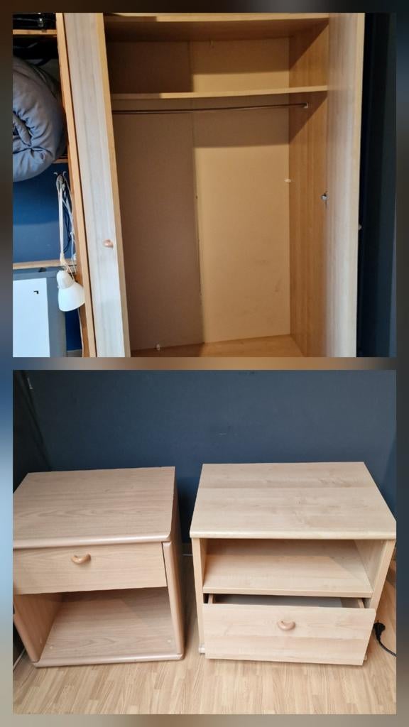 2 deurs kast, en 2 nachttafels., Huis en Inrichting, Kasten | Kleerkasten, Ophalen