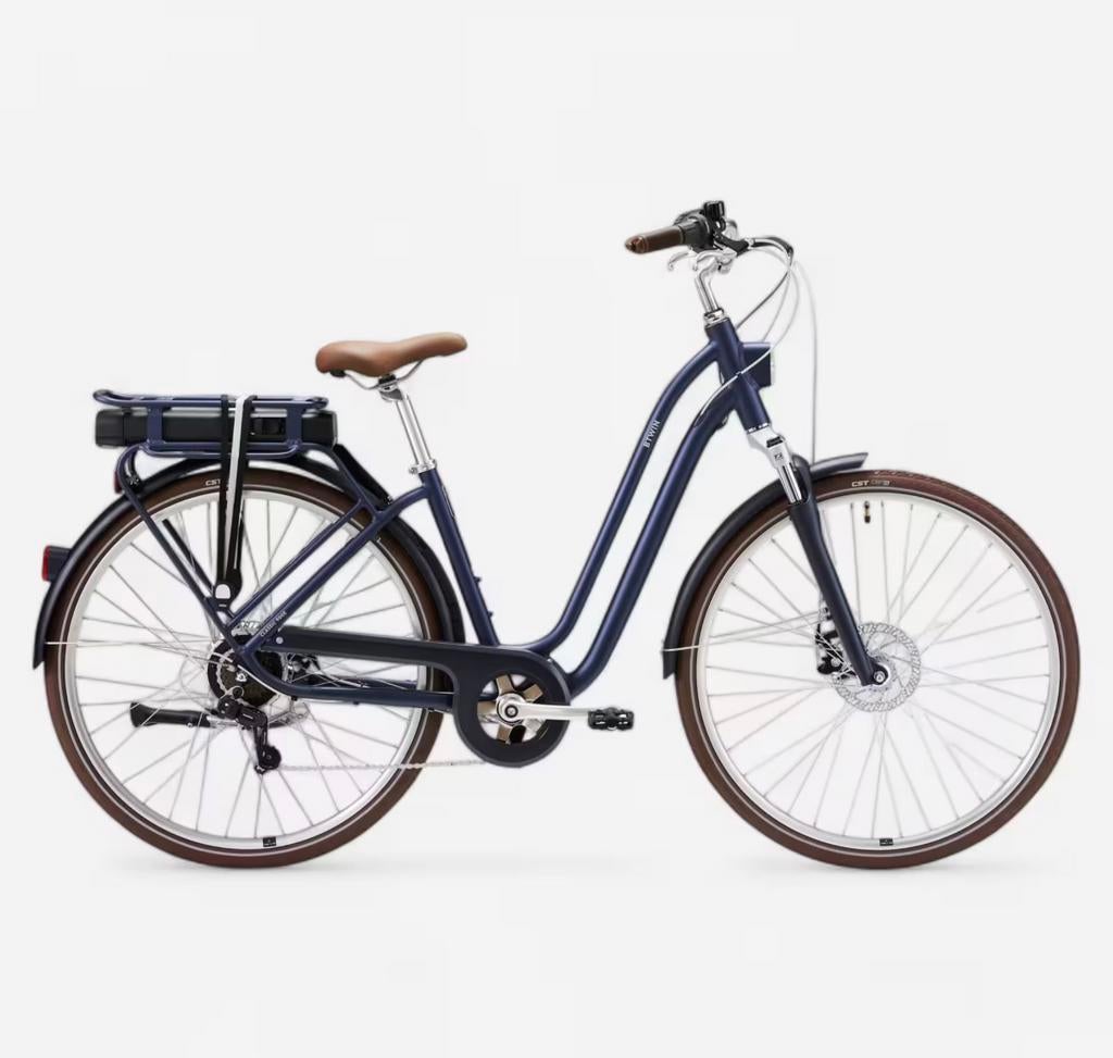 ELOPS Elektrische stadsfiets Elops 900 E laag frame donkerbl, Fietsen en Brommers, Zo goed als nieuw, 50 km per accu of meer, 55 tot 59 cm