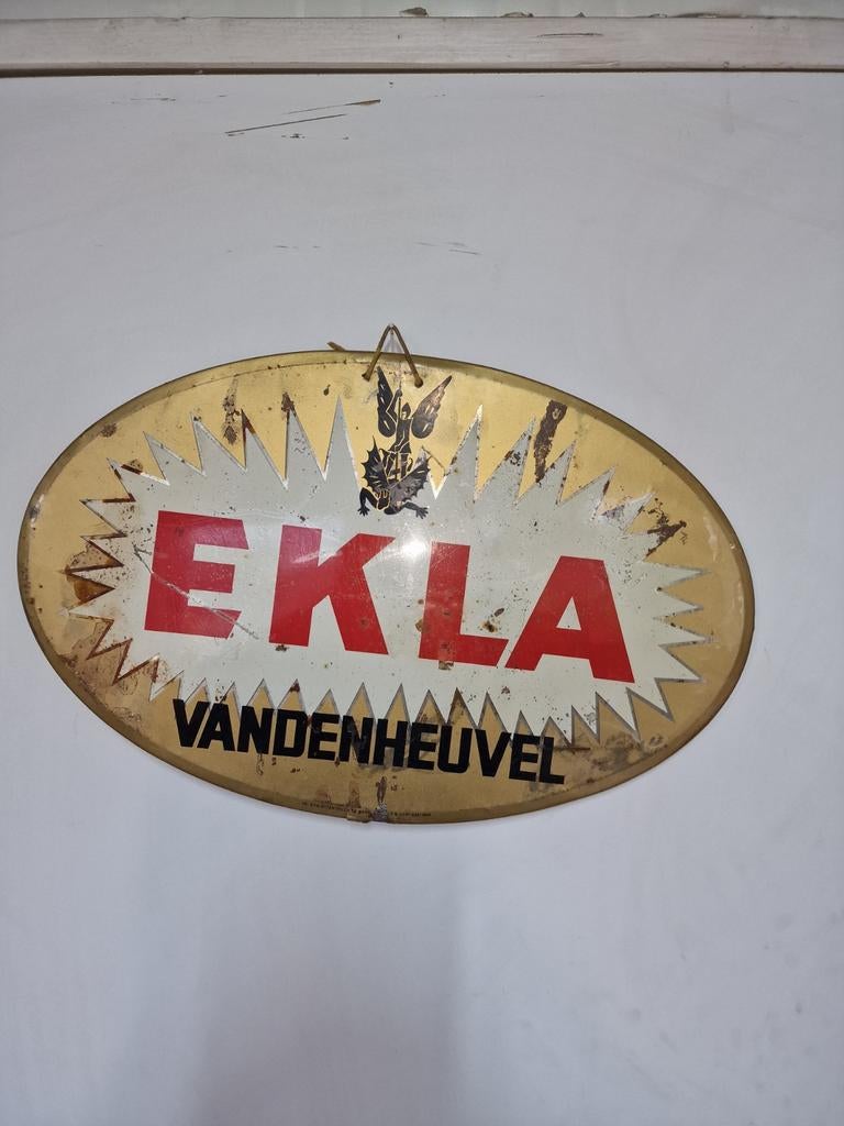 Ancien panneau d'affichage émaillé à bière Ekla Vandenheuvel, Enlèvement, Utilisé, Panneau, Plaque ou Plaquette publicitaire