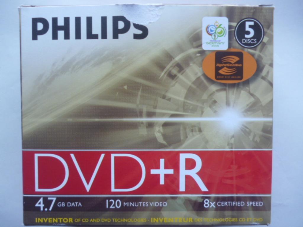PHILIPS DVD+R 4,7Gb (5 stuks met hoesje, sealed), Informatique & Logiciels, Disques enregistrables, Neuf, Dvd, Lightscribe, Enlèvement ou Envoi