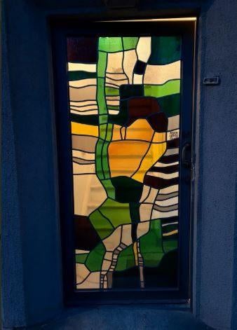 vintage huisdeur voordeur loodglas 1975, Doe-het-zelf en Bouw, Ophalen, Gebruikt, 80 tot 100 cm, Buitendeur
