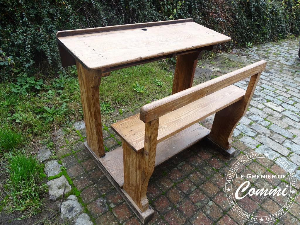 Ancien bureau / pupitre / banc d'école en bois * 2 places, Enlèvement, Utilisé