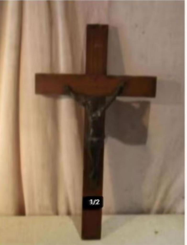 Magnifique grand crucifix ancien en bois et cuivre - 56 cm, Enlèvement ou Envoi