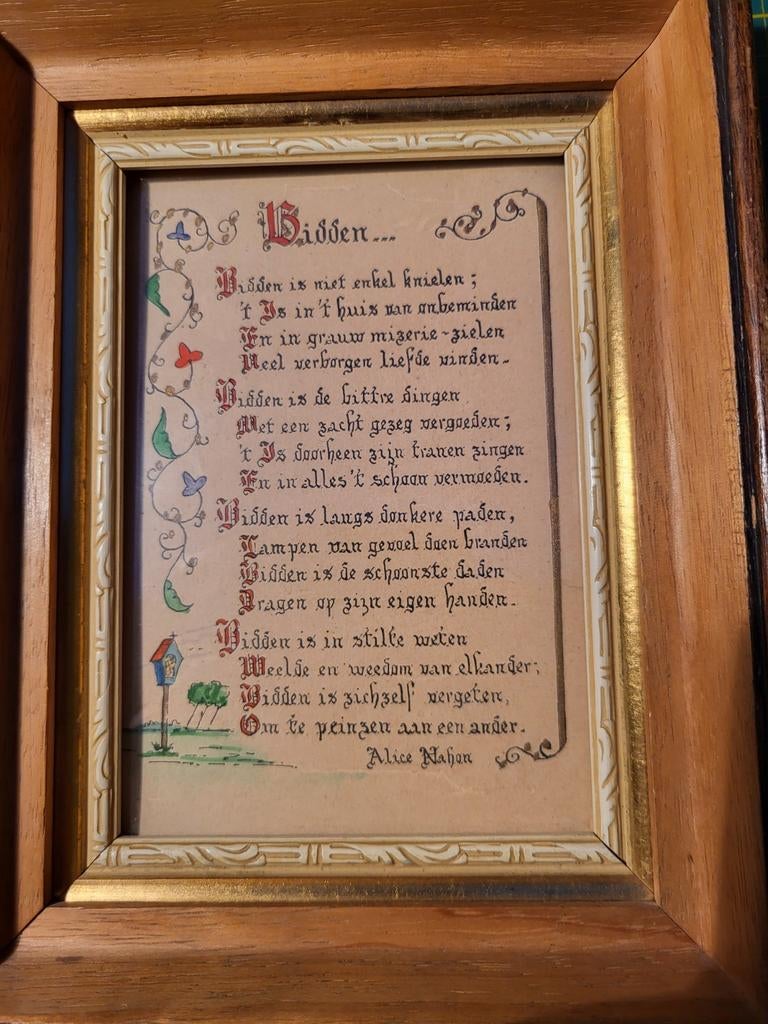 Kadertje met gedicht van Alice Nahon (handgeschreven &, Verzamelen, Poëzieplaatjes, Ophalen of Verzenden