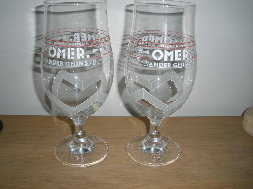 Twee OMER-glazen, Verzamelen, Glas en Drinkglazen, Ophalen, Gebruikt