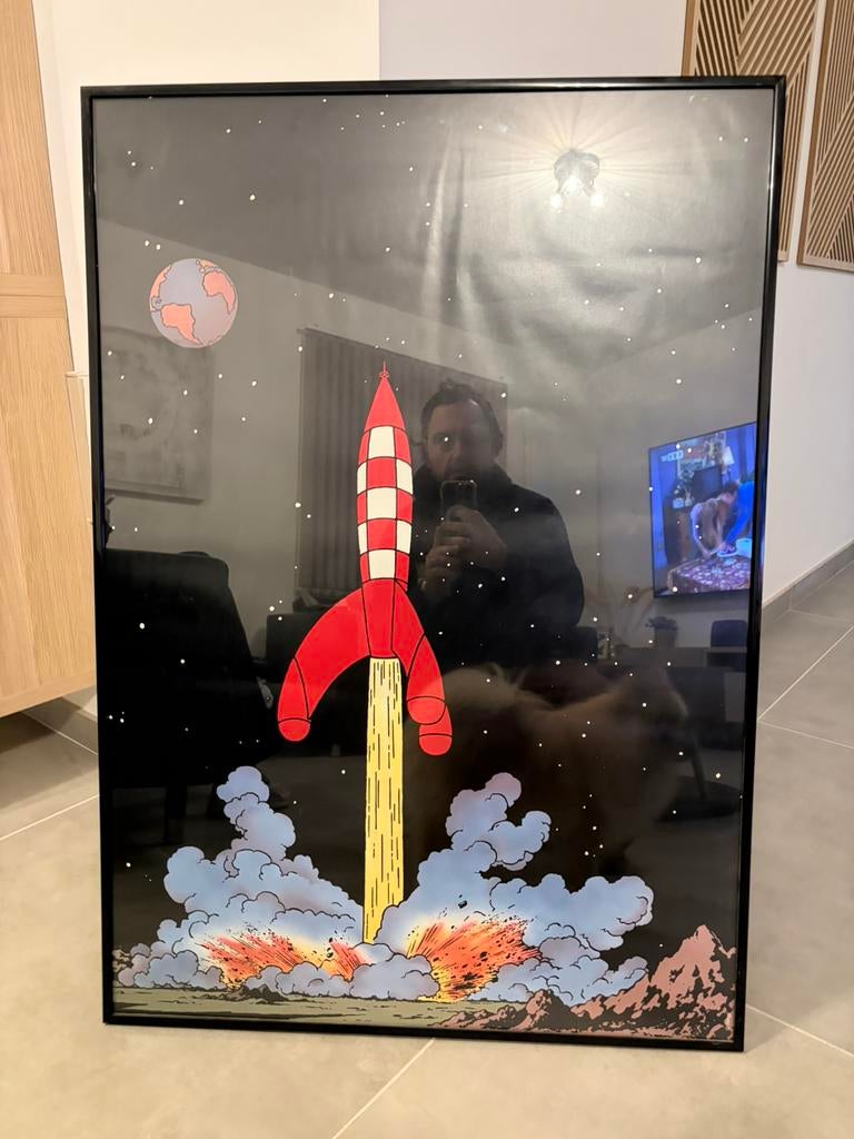 Affiche poster tintin fusée vintage original avec cadre, Enlèvement ou Envoi
