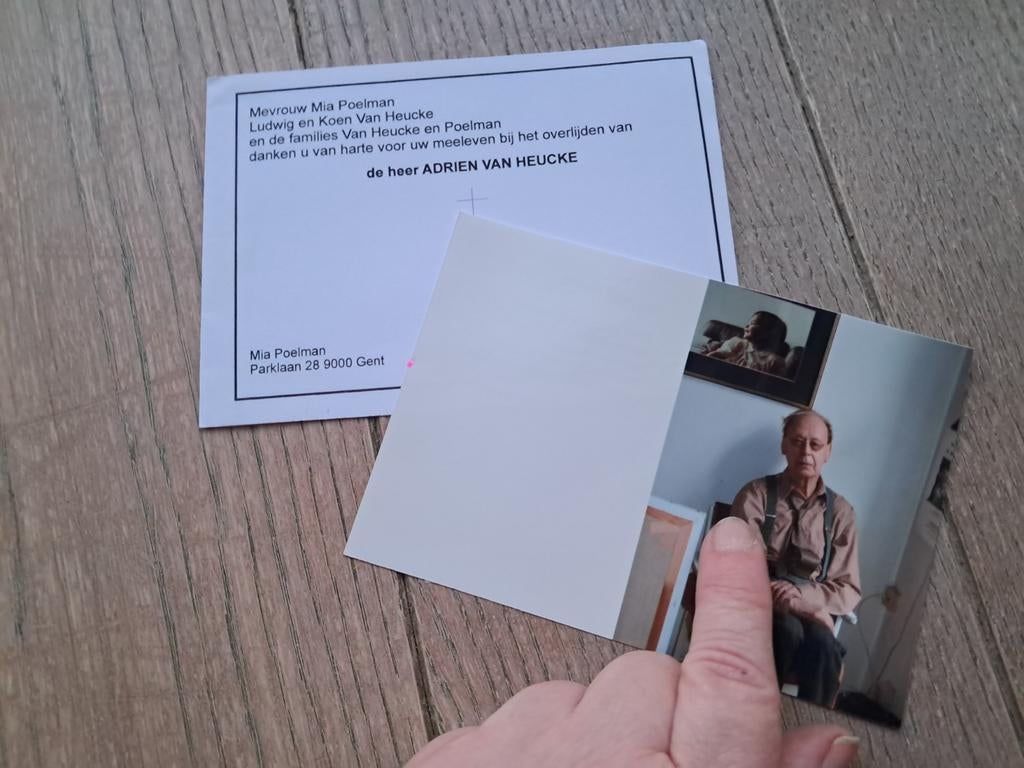 Bp + bedankingskaartje, Adrien Van Heucke, kunstschilder, Verzamelen, Ophalen of Verzenden