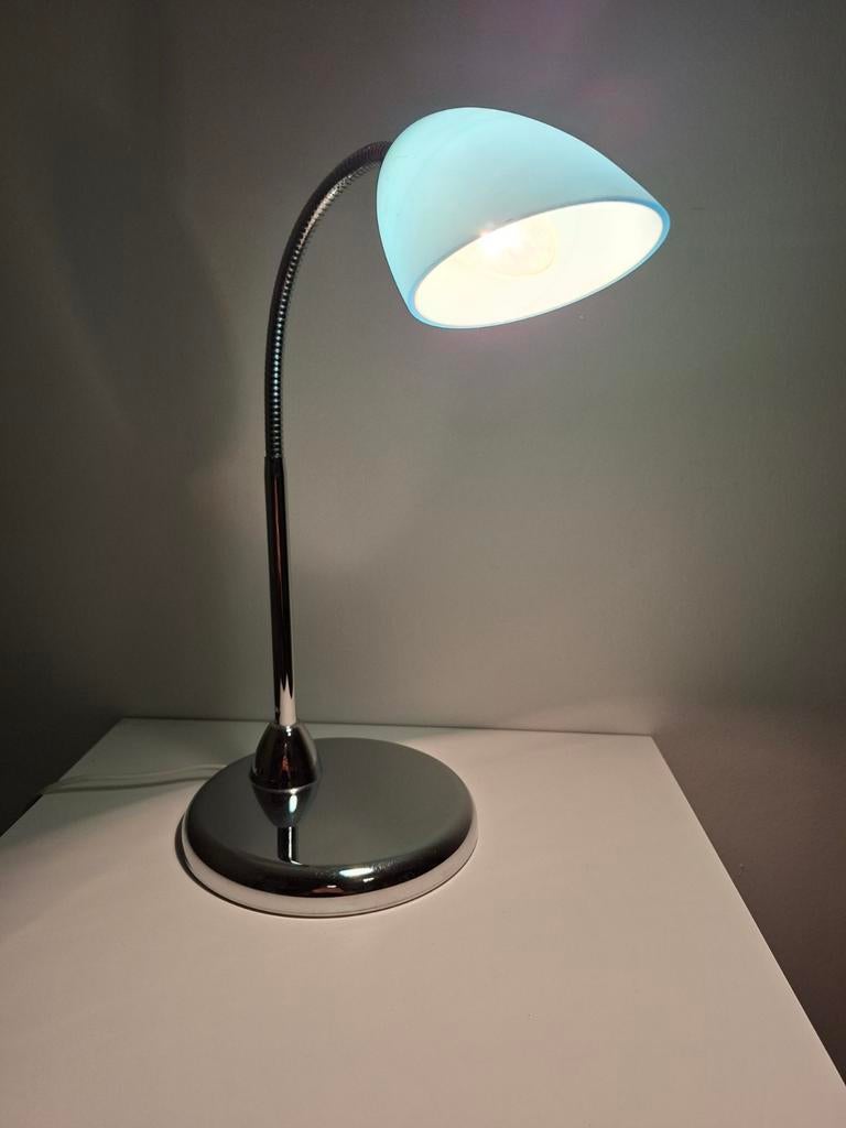tafellamp, bureaulamp, retro design, blauw/chroom, Ophalen of Verzenden