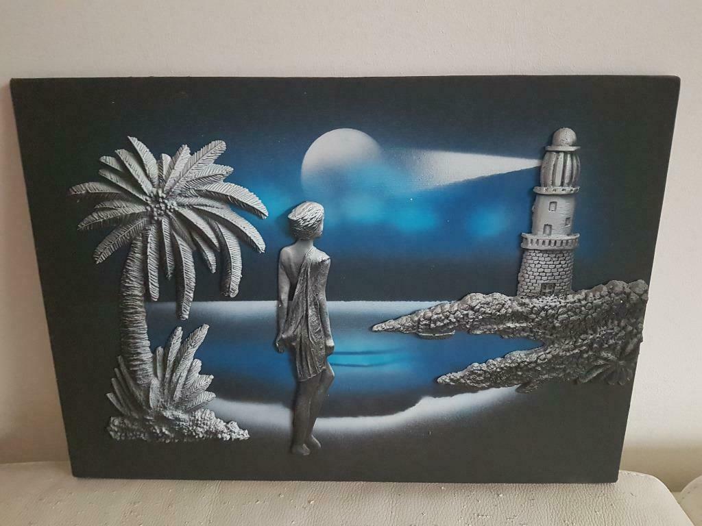 modern blauw schilderij 50 x 35, Ophalen