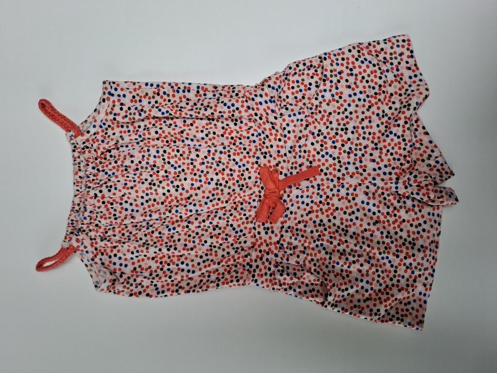 Mt 92 Wit oranje korte jumpsuit met veelkleurige bolletjes, Kinderen en Baby's, Kinderkleding | Maat 92, Overige typen, Meisje