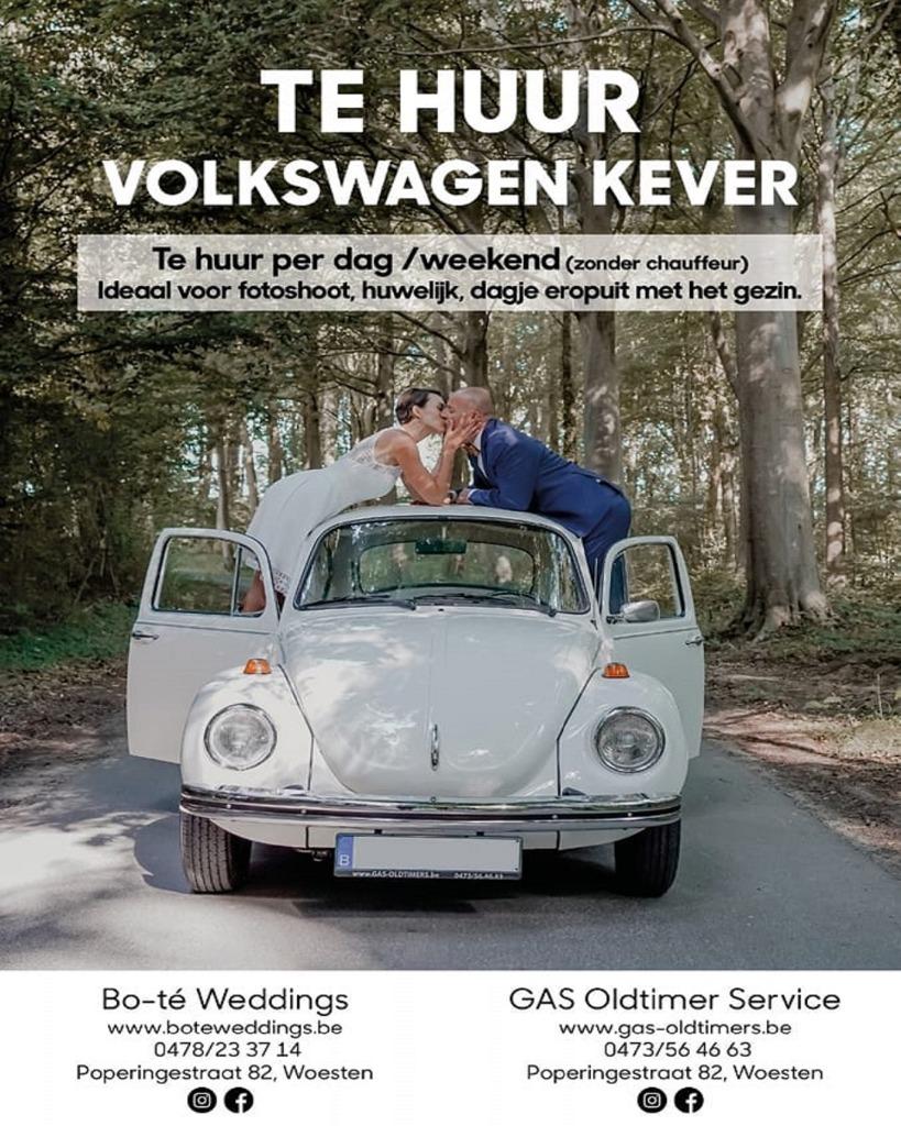 Prachtige Vw kever te huur, Wit, Bedrijf, Handgeschakeld, 2 deurs