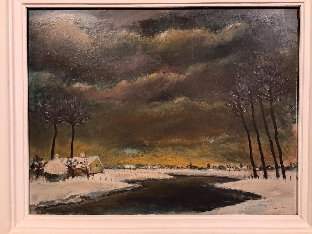 Lucien Van Den Driessche (1926-1991) - winters Leielandschap, Antiek en Kunst, Ophalen of Verzenden