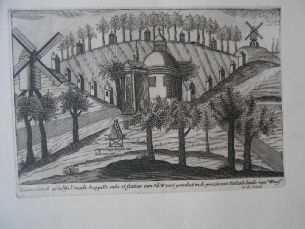 tekening bedevaartsprent Melsele OLV v. Gaverlandt J.de Wael, Ophalen of Verzenden