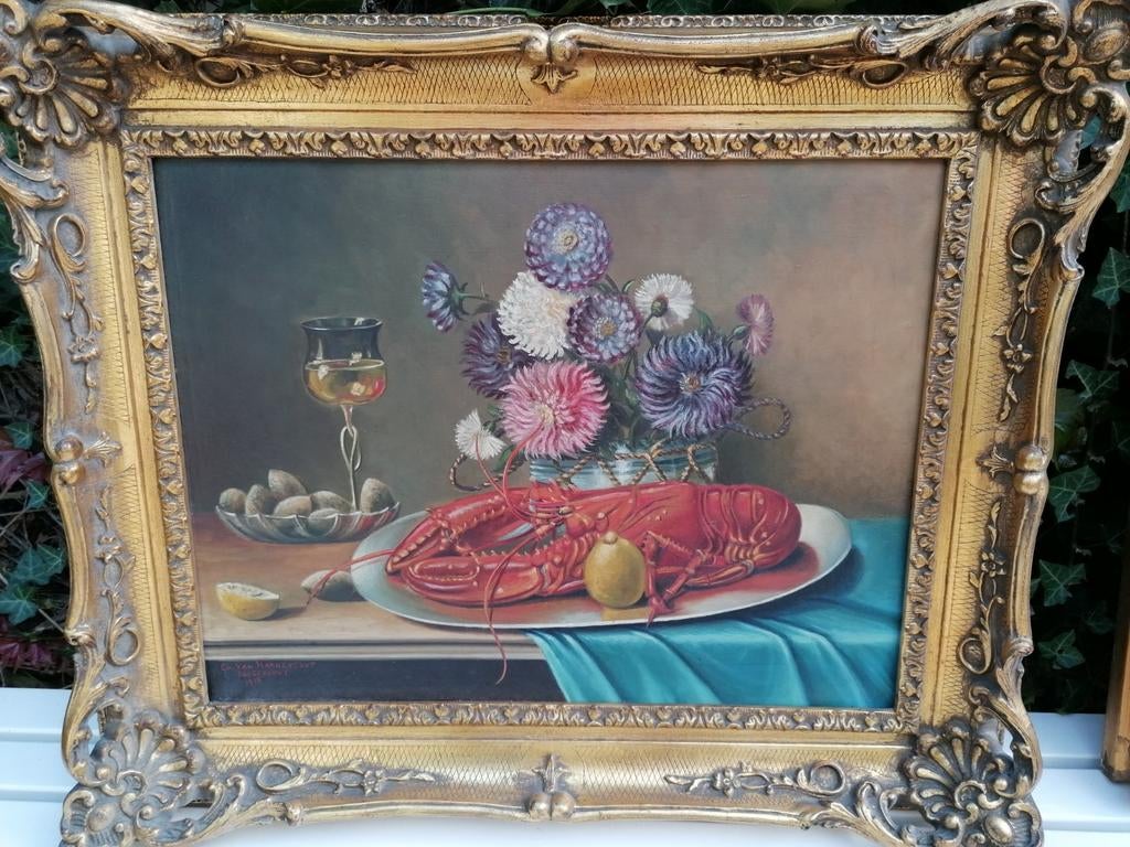 Edward Van Harneveldt 1915, 65x49cm, met weelderige kader, Antiek en Kunst, Ophalen