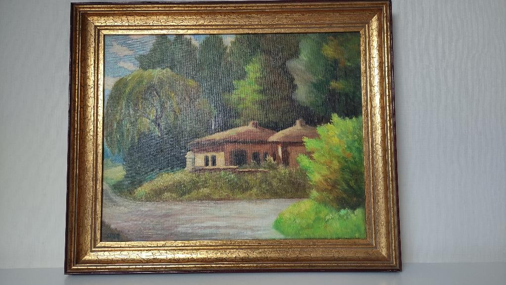 Schilderij met zicht op groen met tuinhuis, Antiek en Kunst, Ophalen