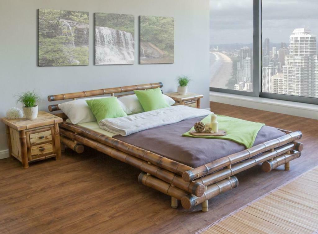 Lit 160x200 cm en bambou brun lit nature lit bambou NEUF, Neuf, Brun, 200 cm, Bois