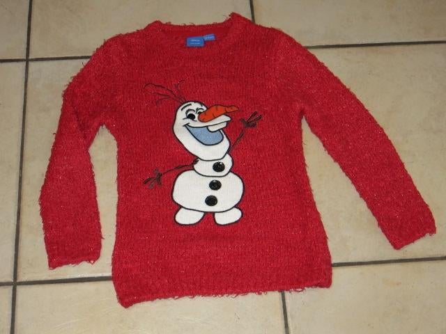 Een rode trui met sneeuwpop Olaf, 8-9 jaar, Enlèvement ou Envoi, Utilisé, Pull ou Veste