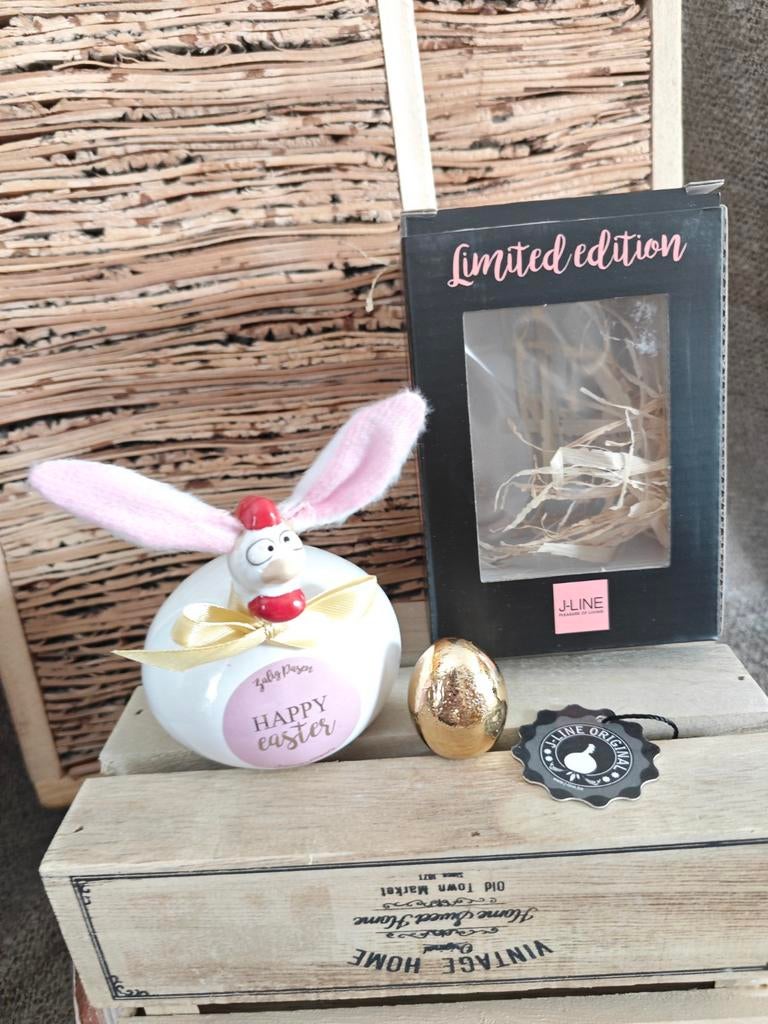 J Line - Petite Poule Céramique Lapin Pâques avec petit œuf, Enlèvement ou Envoi, Neuf