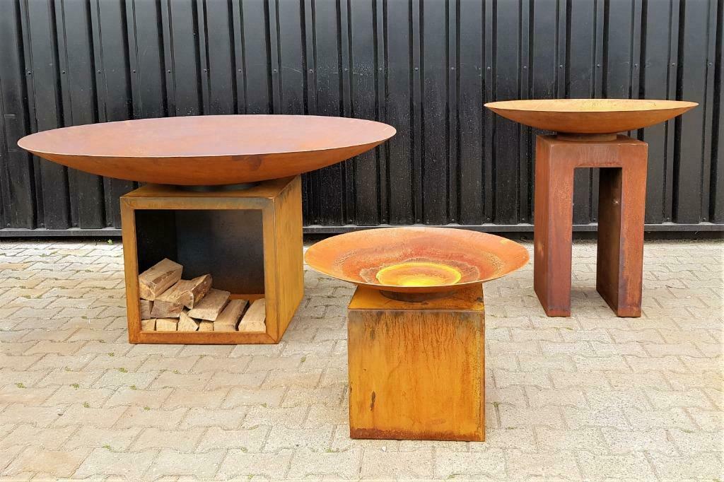 Vierkante ronde vuurschaal vuurbak deco Cortenstaal BBQ, Tuin en Terras, Ophalen of Verzenden, Nieuw, Co-Fire, Met accessoires