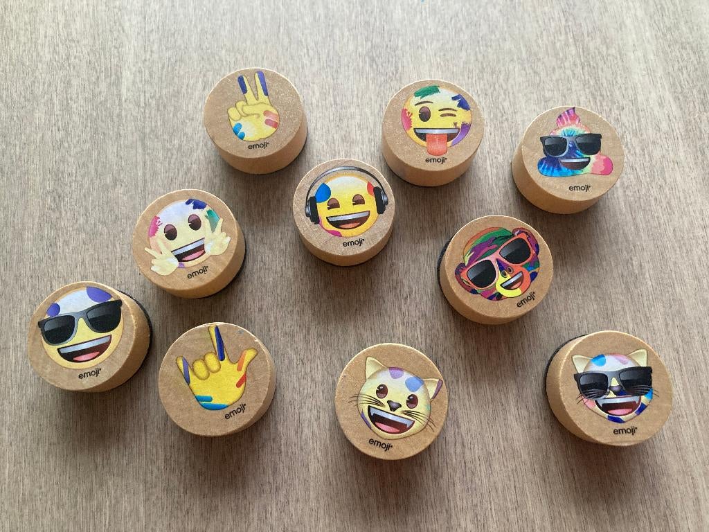 Set houten emoji stempels - 11 stuks, Enlèvement ou Envoi, Utilisé, Estampe en bois