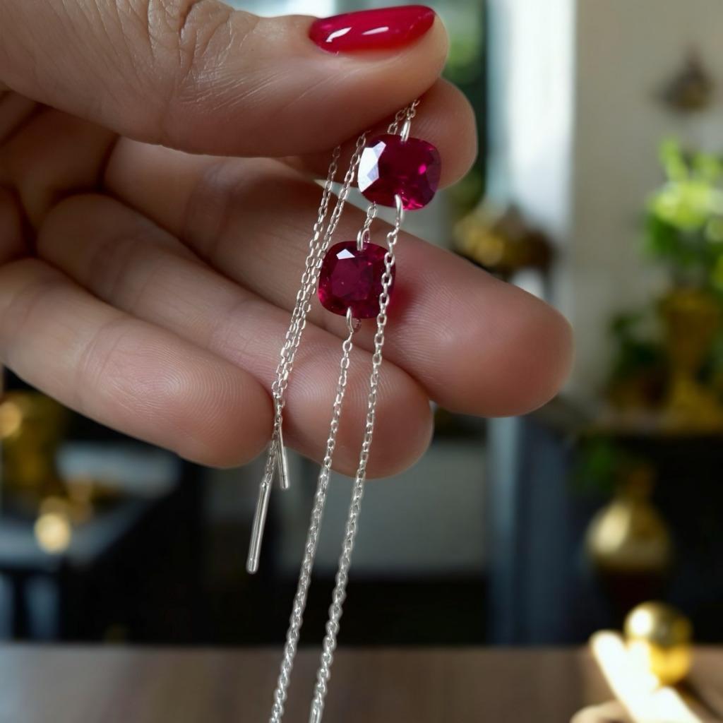 Boucles d'oreilles en argent rubis 925, Bijoux, Sacs & Beauté, Rouge, Enlèvement ou Envoi, Comme neuf, Avec pierre précieuse