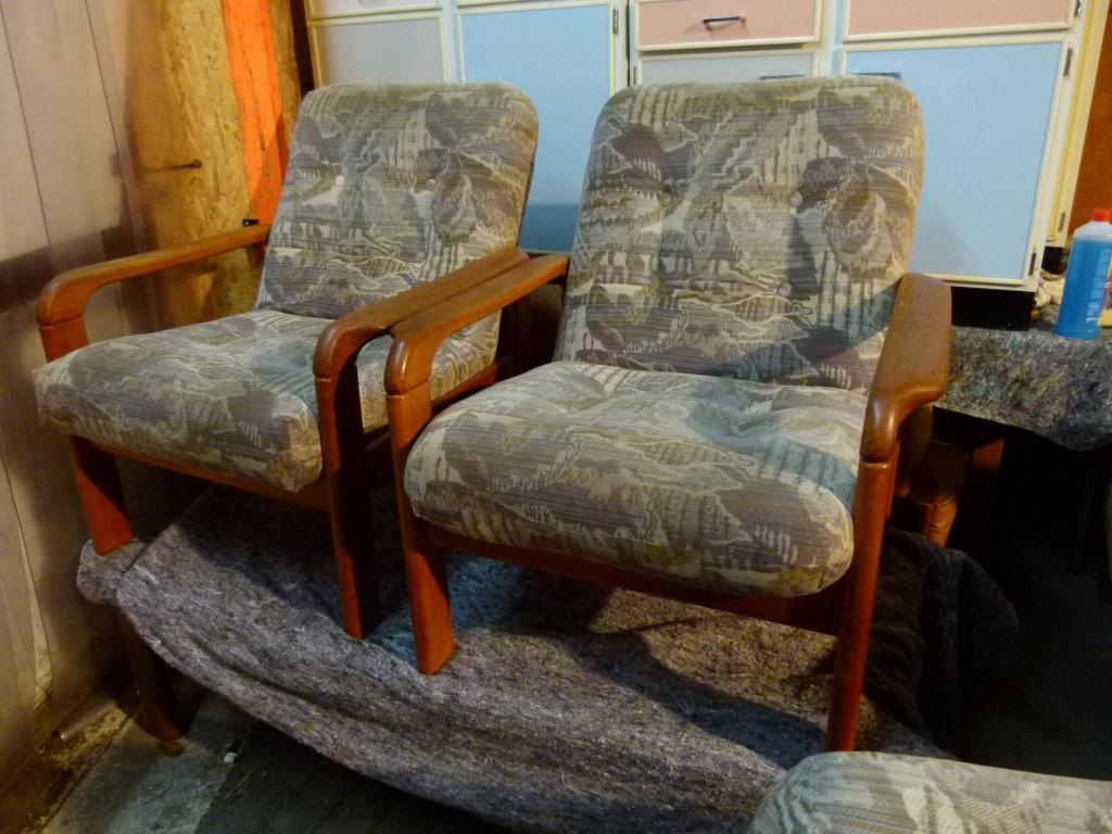 vintage teak sofa + fauteuils zitgroep 70er, Ophalen, Huis en Inrichting