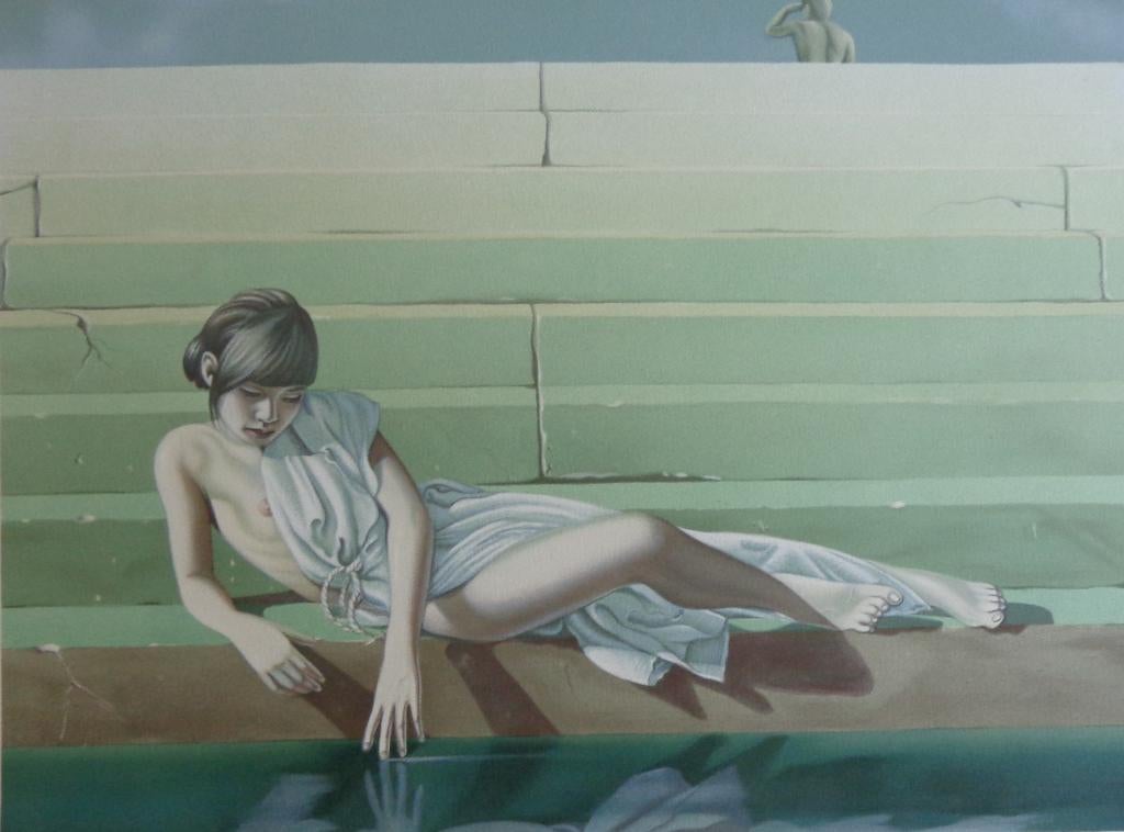 BERNARD MOLDAWAN / LIGGENDE NAAKTE VROUW KLEURLITHO 56x76cm, Enlèvement ou Envoi