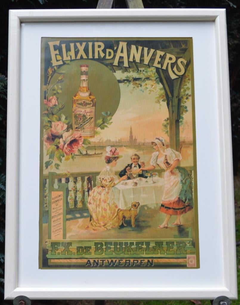 Kader met Elixir d'Anvers poster., Verzamelen, Ophalen, Zo goed als nieuw, Reclamebord