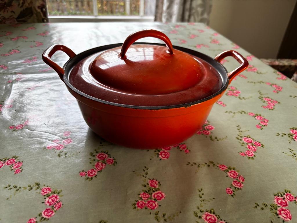 * Vintage ORANJE geëmailleerde gietijzeren pot, Antiek en Kunst, Ophalen of Verzenden