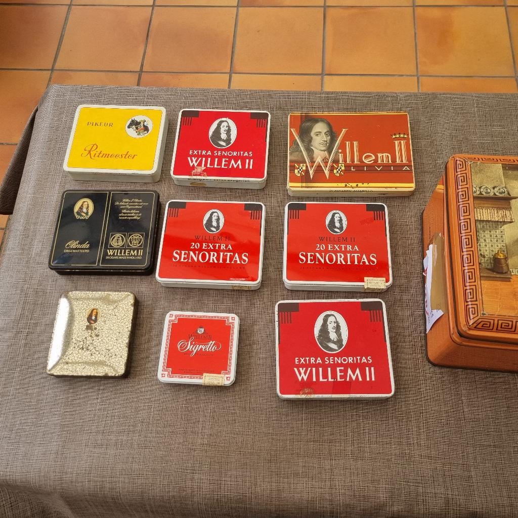 10 Blikken doosjes voor sigaren - Willem II ..., Verzamelen, Blikken, Ophalen of Verzenden, Gebruikt, Overige, Overige merken