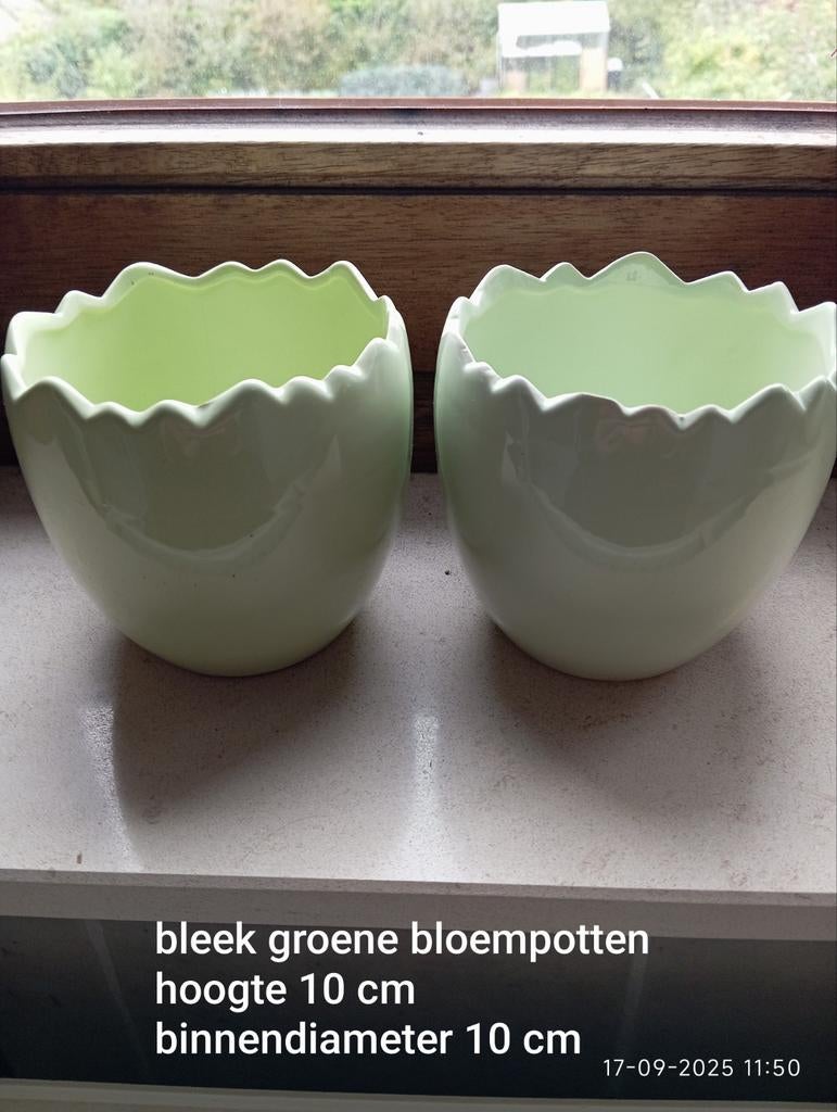 Bleek groene stenen bloempotten hoogte 10 cm, Tuin en Terras, Bloempotten, Zo goed als nieuw, Ophalen